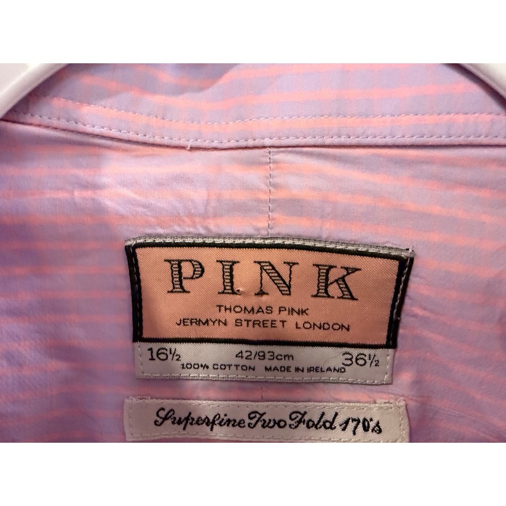 Thomas Pink Mens Superfine 170s Striped Dress Shirt Lavender Orange 16.5 36.5 - Picture 6 of 6